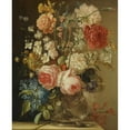thumbnail image 2 of Ludovico Stern 12x14 Black Ornate Wood Framed Double Matted Museum Art Print Titled: A Still Life with Roses, a Daffodil and Other Flowers in a Glass Vase on a Stone Ledge, 2 of 5