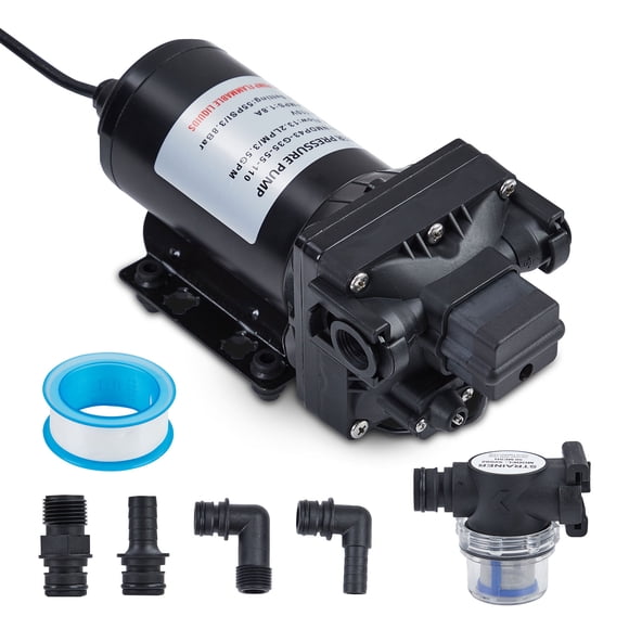Bomba autoaspirante de agua para autocaravana – Caudal 3,5 a 5,5 GPM, presión máxima 70 PSI, membrana flexible, altura de elevación de 38 metros