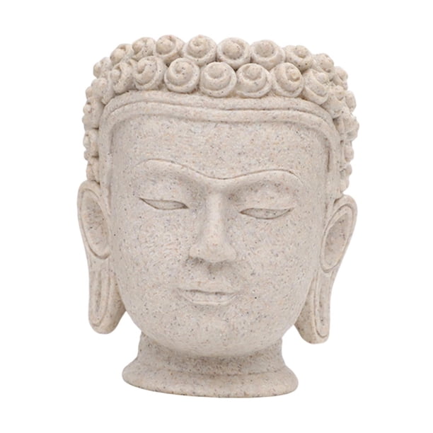 Escultura de maceta con cabeza de Buda, color gris, para decoración de plantas de interior. Altura 106 cm