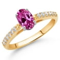 thumbnail image 2 of Gem Stone King 10K Two Tone Gold Pink Created Sapphire and White Lab Grown Diamond Engagement Ring for Women (1.08 Cttw, Gemstone September Birthstone, Oval 7X5MM, Size 7), 2 of 4