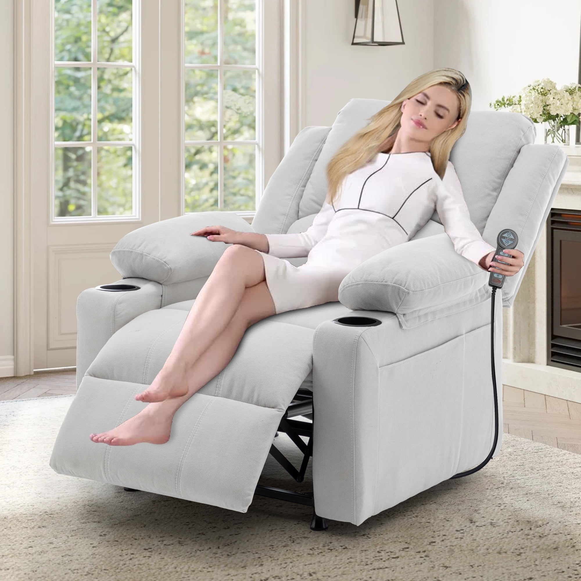 Andeworld 21" Recliner Chairs with Heat and Massage,Lazy Boy Recliner Chair for Adults,Recliner Sofa chairs with Cup Holder and Side Pocket for Living Rooms, Bedrooms, and Nurseries(Beige)