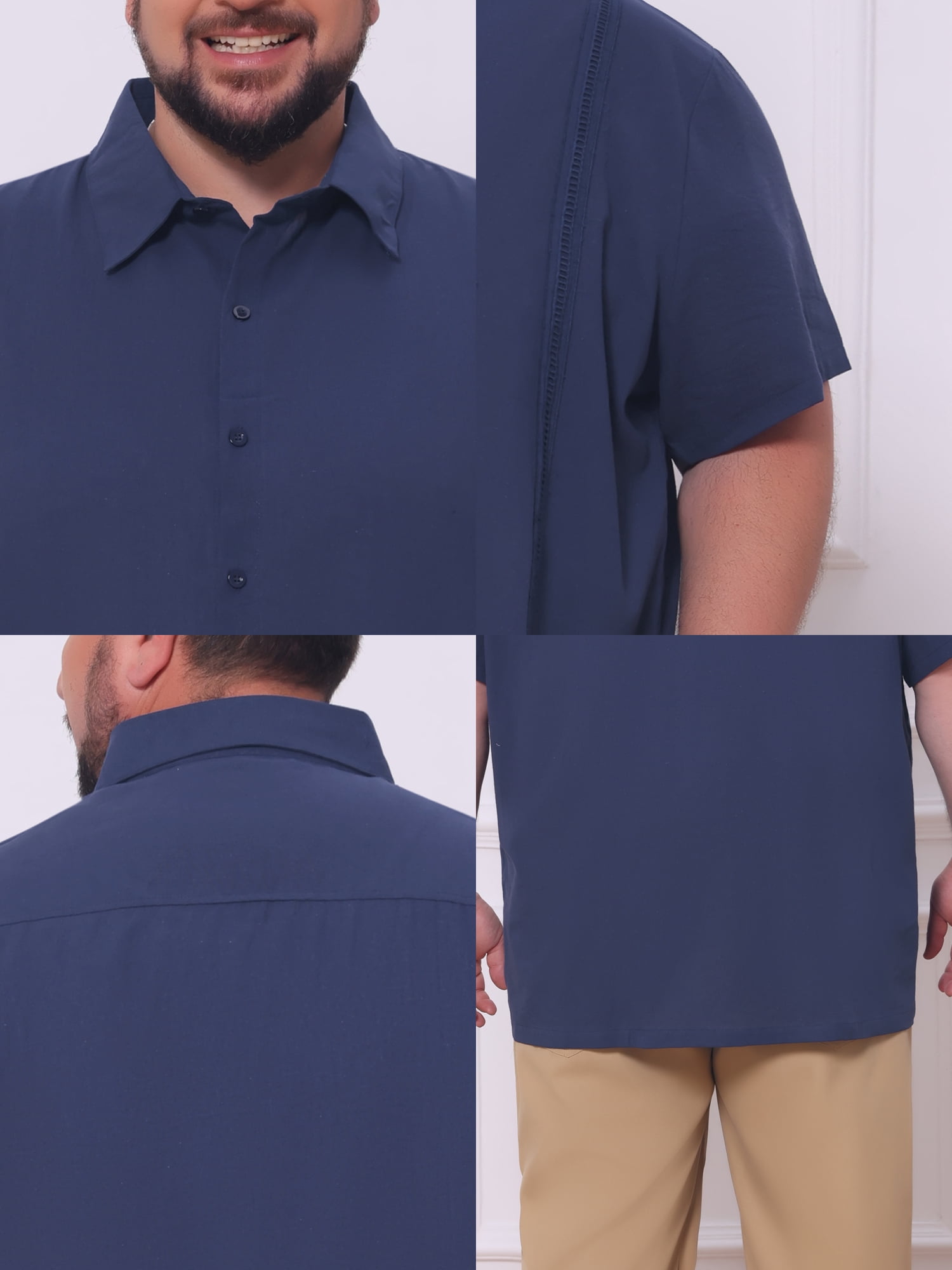 DARING DIVA Men's Big Tall Summer Casual Short Sleeve Button Down Shirts 3XL Dark Blue