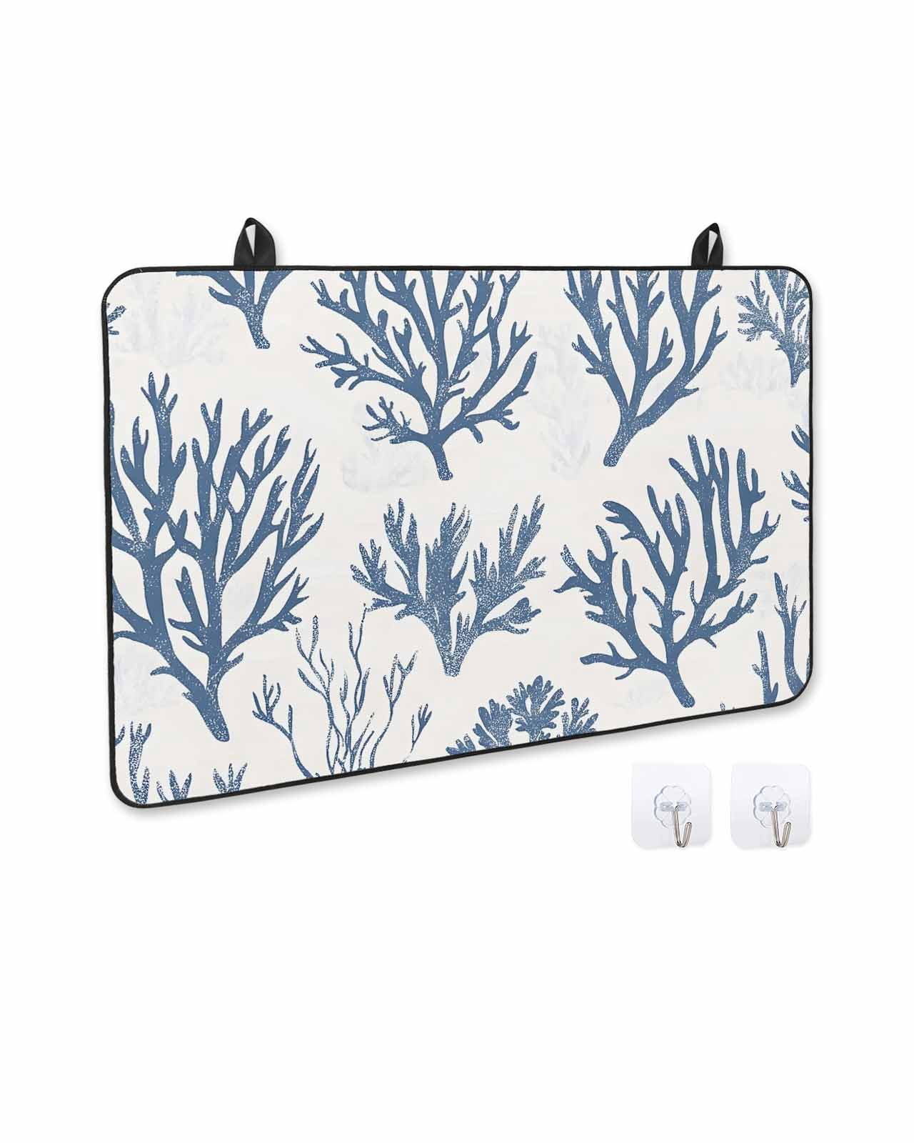 nqOlkjepod Large Induction Cooktop Protector Mat 36"x21", Coastal Blue Coral Stove Top Covers for Electric Stove, Summer Watercolor Ocean Decorative Stove Burner Cover Mats, Glass Top Stove Cover
