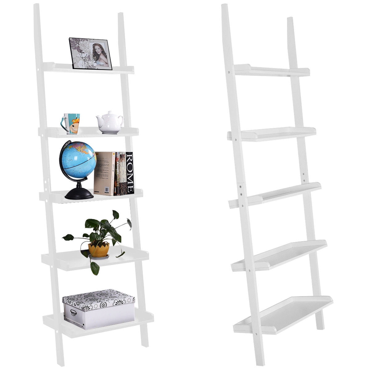 Costway Versatile White 5-Tier Bookshelf Leaning Wall ...