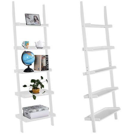 Versatile 5 Tier Bookshelf Leaning Wall Shelf Ladder Storage