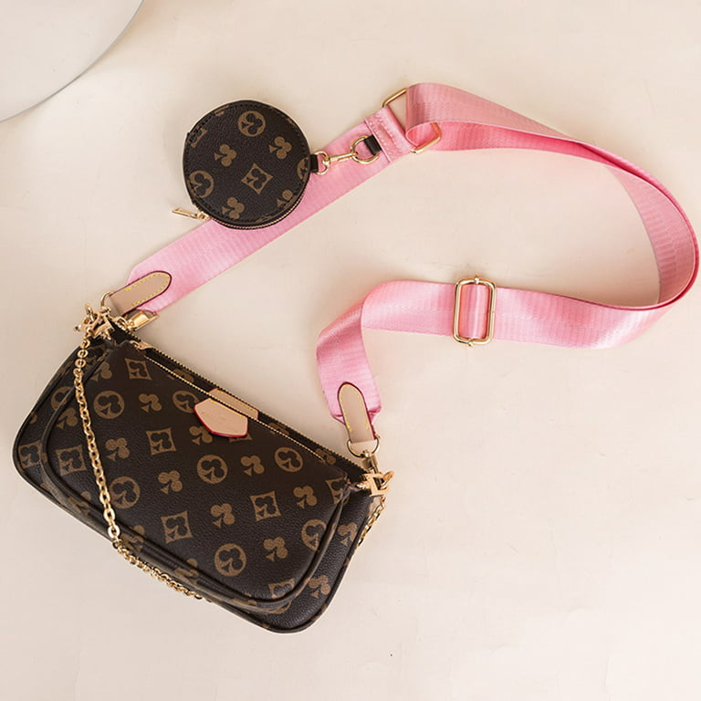 Skearow Fashion Women Checkered Crossbody Bag, 3-In-1 Set Satchel Shoulder  Bag,PU Vegan Leather Wallet Coin Purse Handbag Brown Floral+Pink Belt 