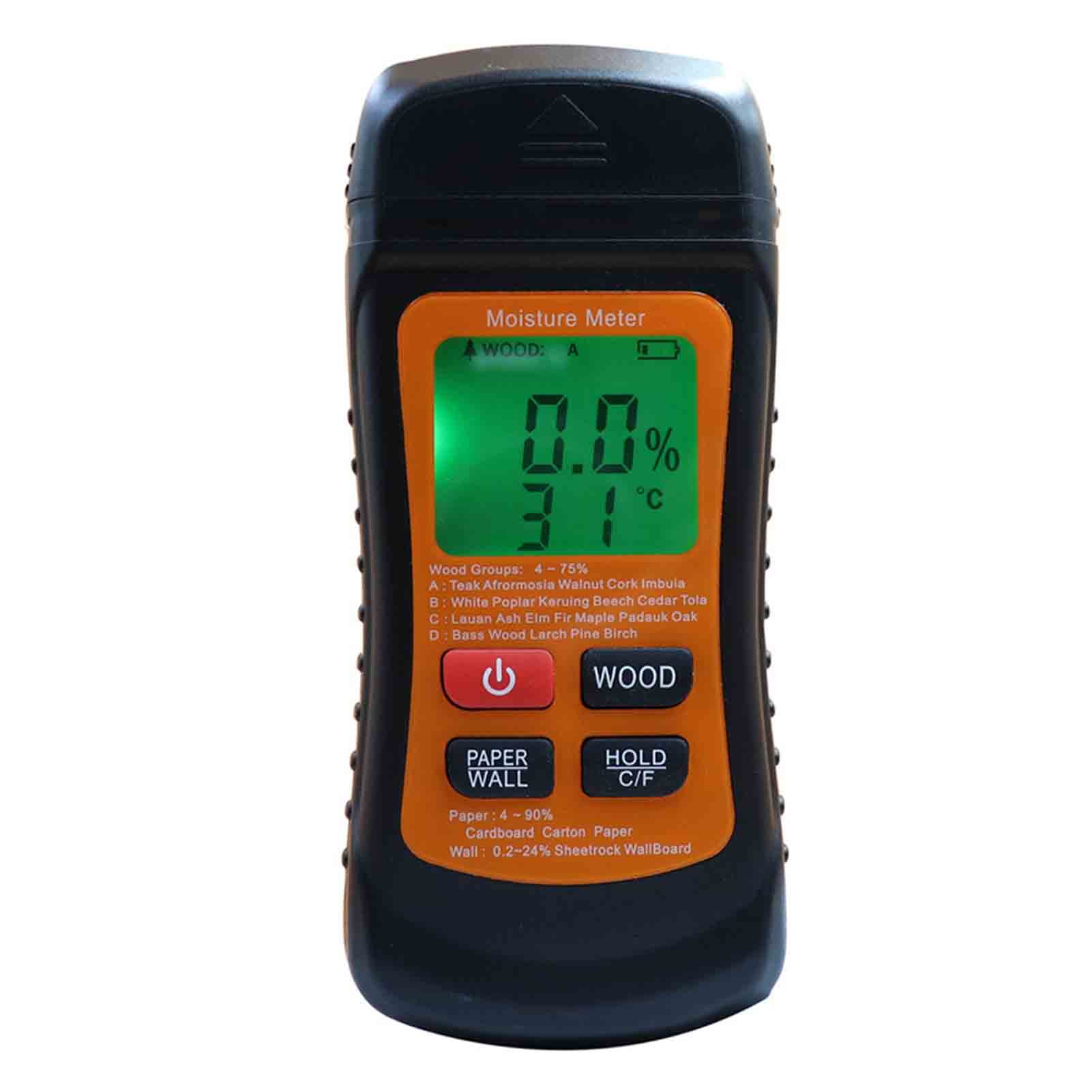 Digital Damp Meter & Temperature Detector with Build-in & Wood Moisture Meter 