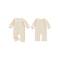 thumbnail image 2 of Spewahor Infant Baby Girls Fall Romper 0 3 6 9 12 18 Months Lace Ruffled Round Neck Long Sleeve Button Down Full Length Waffled Jumpsuit, 2 of 9