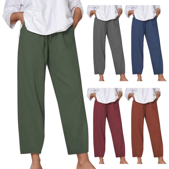 Zekutng Pants for Women Lace-up and Linen All Straight Leg Casual Pants,Sizes S-5XL