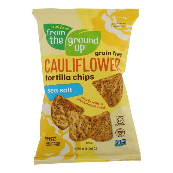 From The Ground Up Cauliflower Tortilla Chips, Sea Salt, 4.5 oz (Case of 12)