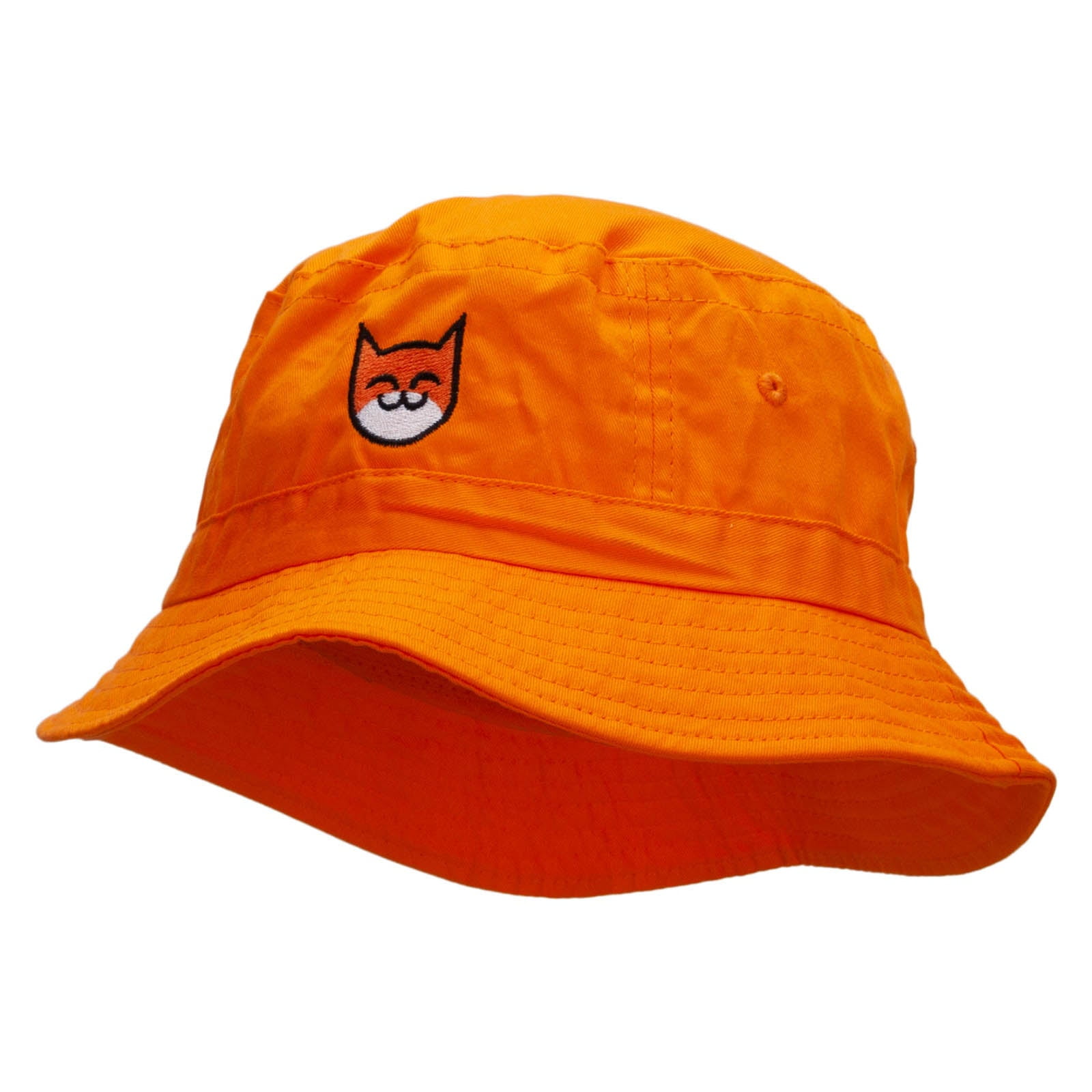 Happy Cat Embroidered Pigment Dyed Bucket Hat - Orange OSFM
