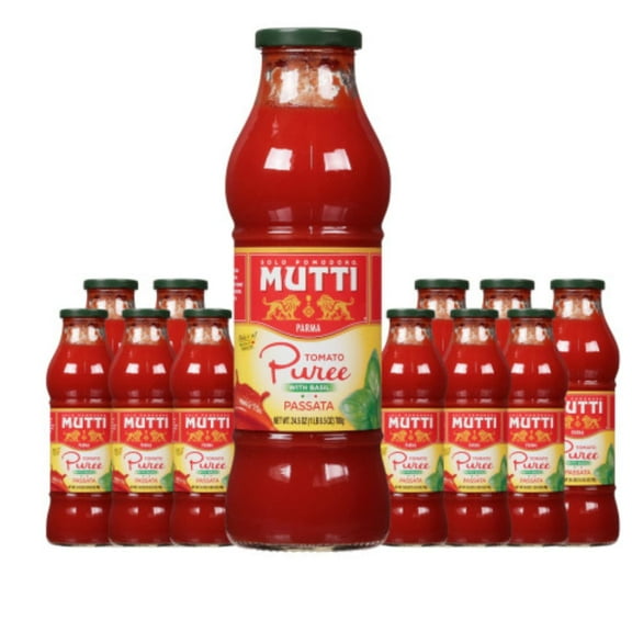 Mutti Tomato Pureewith Basil(PassataconBasilico), 24.5 oz. | 12 Pack |Italys #1 Brand of Tomatoes | Fresh Taste| Vegan Friendly & Gluten Free | No Additives or?Preservatives