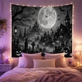 thumbnail image 2 of Halloween Full Moon Over Gothic Castle Graveyard, Eerie Spooky Dark Academia for Horror Fans, Gothic Home Decor Halloween Gift Tapestry Wall Hanging for Living Room, Bedroom and Dorm, 2 of 7