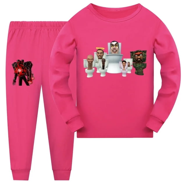 Pijamas para niños, Conjunto de pijama de Halloween para niños, ropa de dormir para el baño Skibidi, Pijamas para niñas pequeñas, Pijamas de Navidad para primavera y otoño