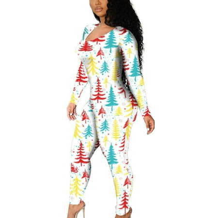 

Paille Women Christmas Long Sleeve Onesie Pajamas Hollow Out Long Romper Jumpsuit