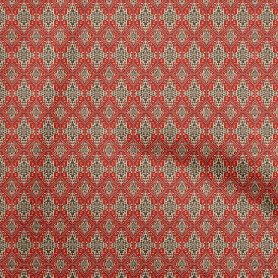 oneOone Viscose Jersey Red Fabric Asian Kilim Fabric For Sewing Printed Craft Fabric By The Yard 60 Inch Wide