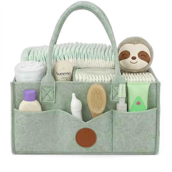 AWLYLNLL Diaper Caddy Organizer - Diaper Caddy for Baby Nursery Storage, Felt Diaper Organizer for Baby Stuff with Handle, 13" x 9" x 7" Portable Baby Basket Boy Girl Changing Table Organizer (Green)