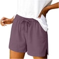 thumbnail image 2 of Linen Shorts for Women Summer Casual Wide Leg Loose High Waist Drawstring Dressy Shorts Solid Side Split Shorts Pants Beach Vacation Clothes, 2 of 6