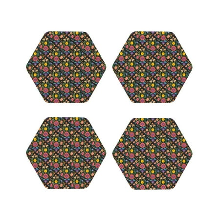 

Tideii Mexican Folk Art Floral for Leather Coasters 4 Pieces Anti-fouling and Anti-scalding Decorative Coasters Suitable for Restaurants Kitchens Coffee Shops-Hexagon