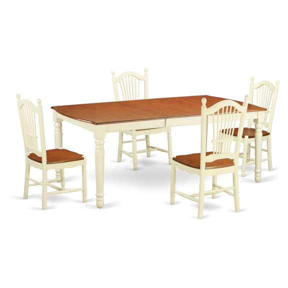 East West Furniture  Dining Set-A Rectangle Dining Table and 4 Wood Seat Kitchen Chairs, (Finish Options) N/A DOVE5-WHI-W