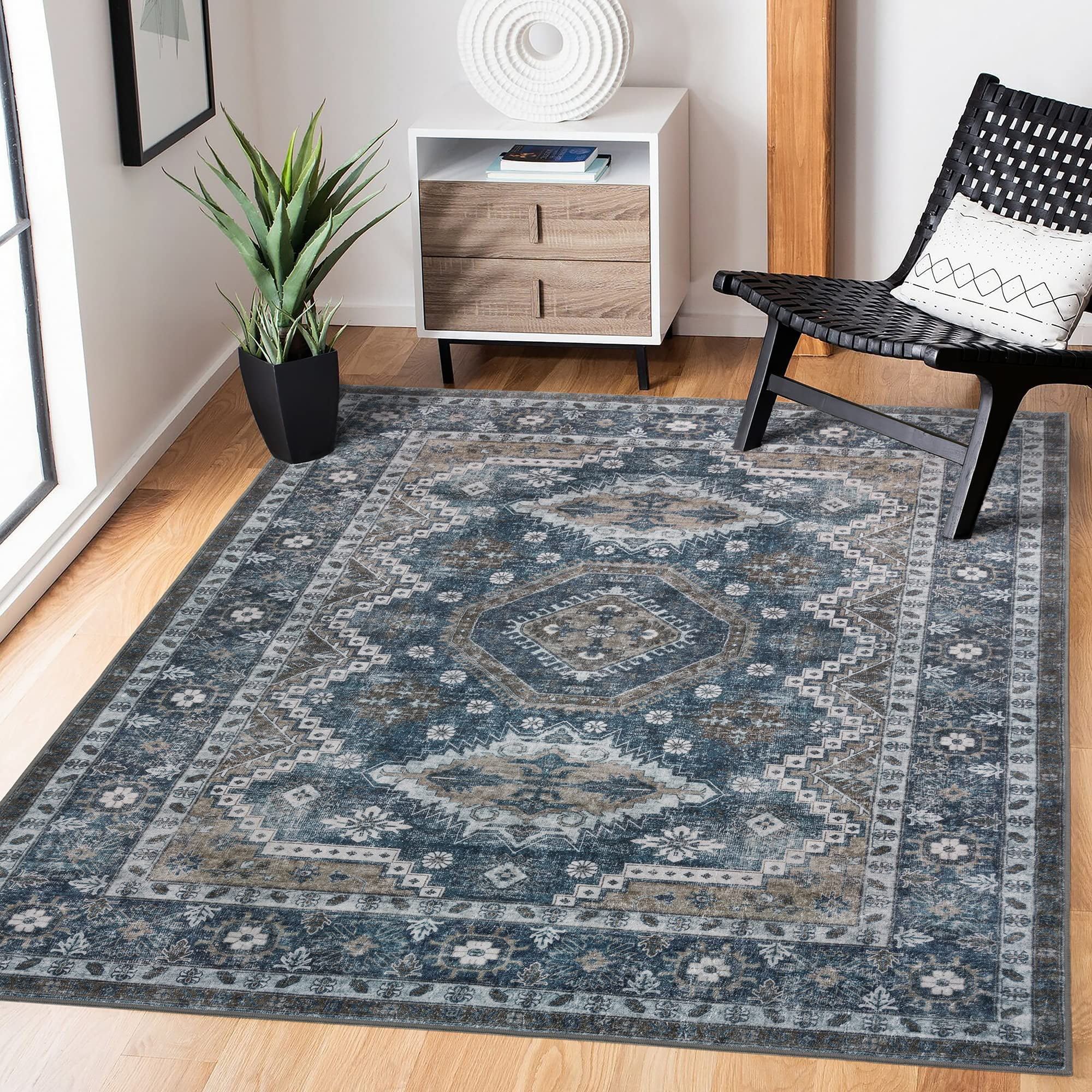 Rugland 5x7 Area Rugs Stain Resistant Washable Rug, Anti Slip Backing