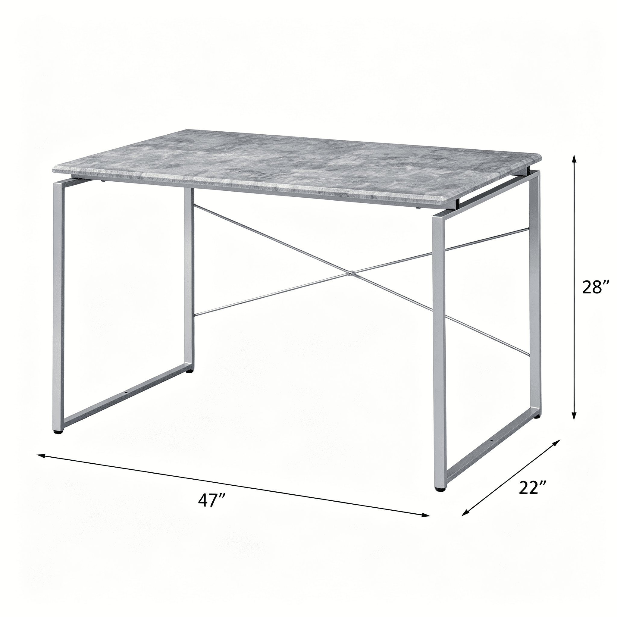 Astoutdoor Metal Frame Writing Desk with Faux Concrete and Silver Finish, Home Office Laptop Table