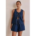 thumbnail image 6 of Women Tie Front Top 2 Piece Outfit Denim Set Sleeveless Deep V Neck Vest Jean Elastic Waist Shorts Sets Dark Blue L, 6 of 8