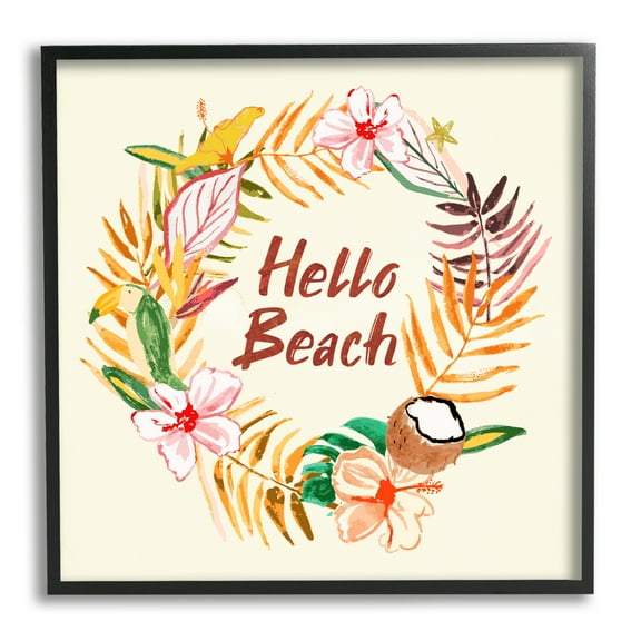 Stupell Industries Hello Beach Greeting Warm Tropical Palm Wreath, 24 x 24, Design by JunCo. Studio
