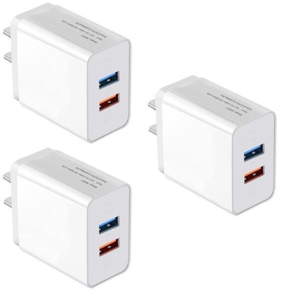USB Wall Charger Adapter 1A/5V 3-Pack Travel Dual USB Charging Block Brick Charger Power Adapter Cube Compatible with Phone Xs/XS Max/X/8/7/6 Plus, Galaxy S9/S8/S8 Plus, Moto, Kindle, LG, HTC, Google