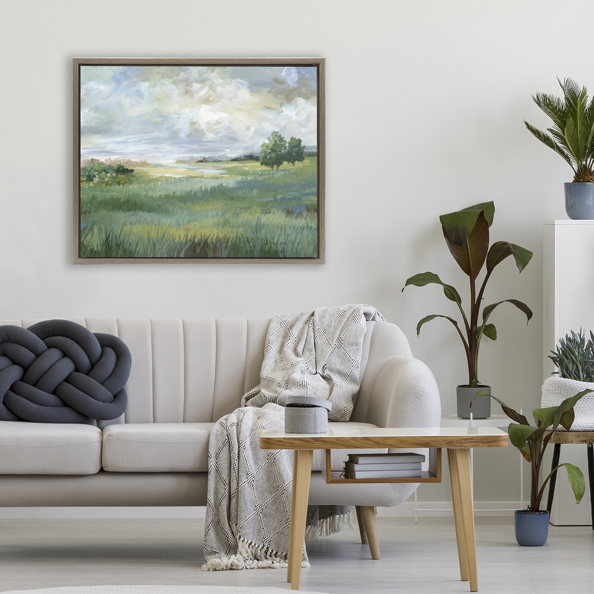 Stupell Industries Idyllic Field at Dawn Brown Framed Floater Canvas Wall Art, design by Nan