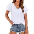thumbnail image 2 of QLEICOM Women's Summer Solid Double Layer V-neck Loose Pullover Design Sense T-shirt Blouses Shirts Tops White L, US Size 8, 2 of 7