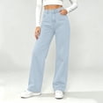 thumbnail image 2 of High Waisted Jeans for Women Wide Leg Baggy Denim Pants Button Fly Pockets Casual Loose Fit Trousers Vintage Y2K Fashion Bottoms S-5XL Light Blue, 2 of 5