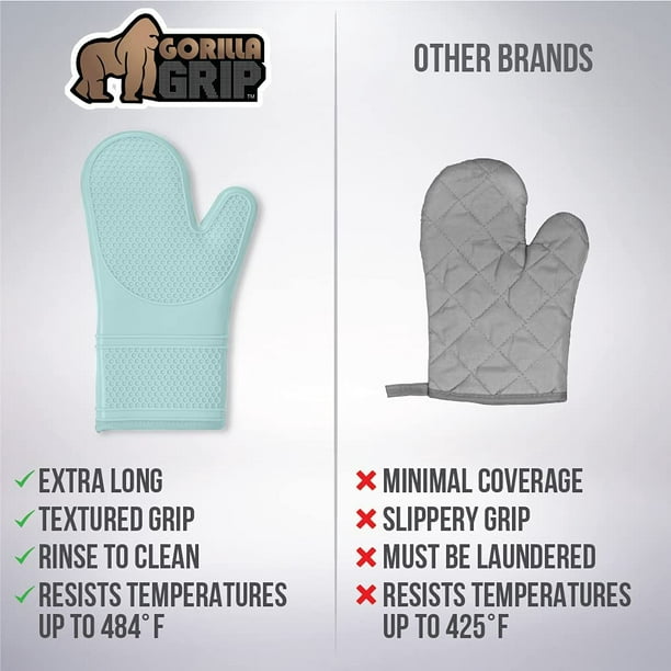  Gorilla Grip Heat and Slip Resistant Silicone Oven Mitts Set,  Soft Cotton Lining, Waterproof, BPA-Free, Long Flexible Thick Gloves for  Cooking, Kitchen Mitt Potholders, 12.5 in, Black : Home & Kitchen