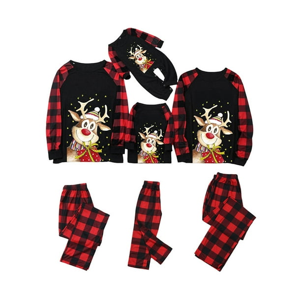 Snowman Matching Family Pajamas - Black/Charcoal Buffalo Plaid