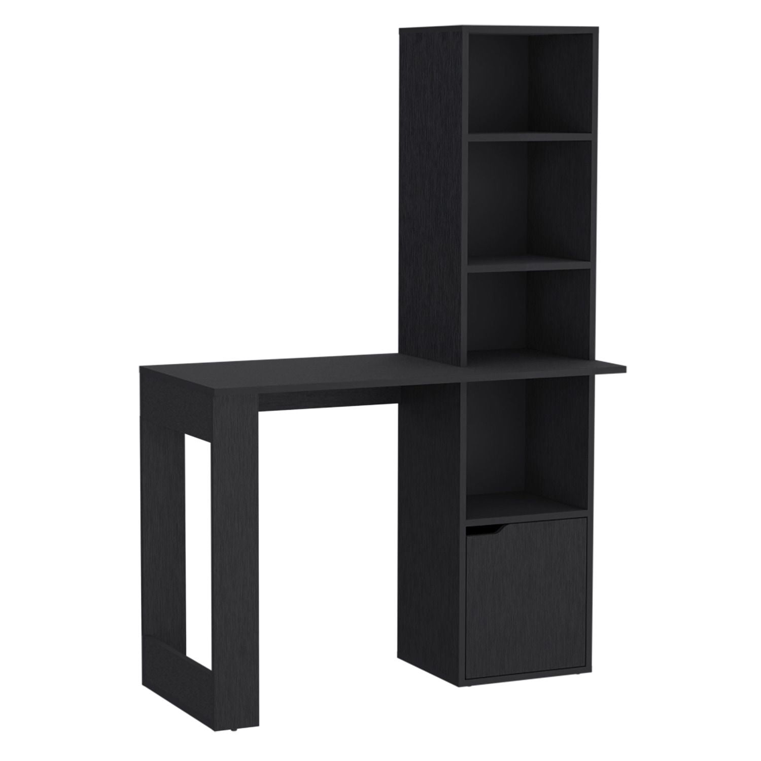 Asteroutdoor Writing Desk with Bookcase and Cabinet, Black, Engineered Wood Computer Desk for Office, 17.8 in L x 38.8 in W x 58.3 in H