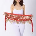 thumbnail image 3 of Velvet Coins Beaded Belly Dance Class Hip Scarf Belt Skirt Wrap Red/Gold, 3 of 4