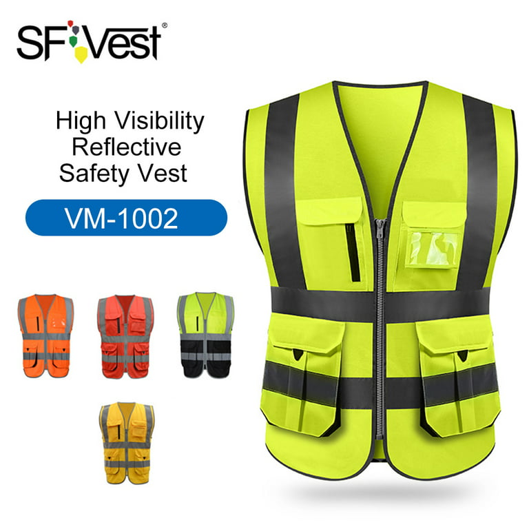 SFVest High Visibility Reflective Safety Vest Reflective Vest Multi Pockets  Workwear Working Clothes Day Night Motorcycle Cycling Warning Safety