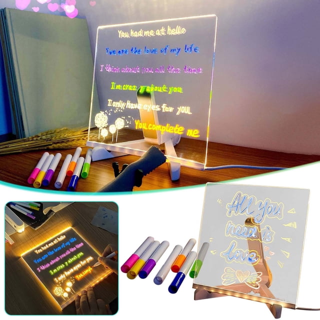 Glowing Acrylic Markers DIY Painting Board Transparent Desktop Note Memo with Stand LED Light for Handwriting Decoration Christmas Gift 2ml
