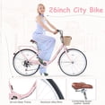 thumbnail image 2 of iYofe 26 inch Womens Bike, 7 Speed Hybrid Bike for Adult Teen w/ Basket and Backseat, Beach Cruiser Bike, City Comfort Commuter Bicycle for Ladies, V Brakes, 85% Assembled, Pink, 2 of 5