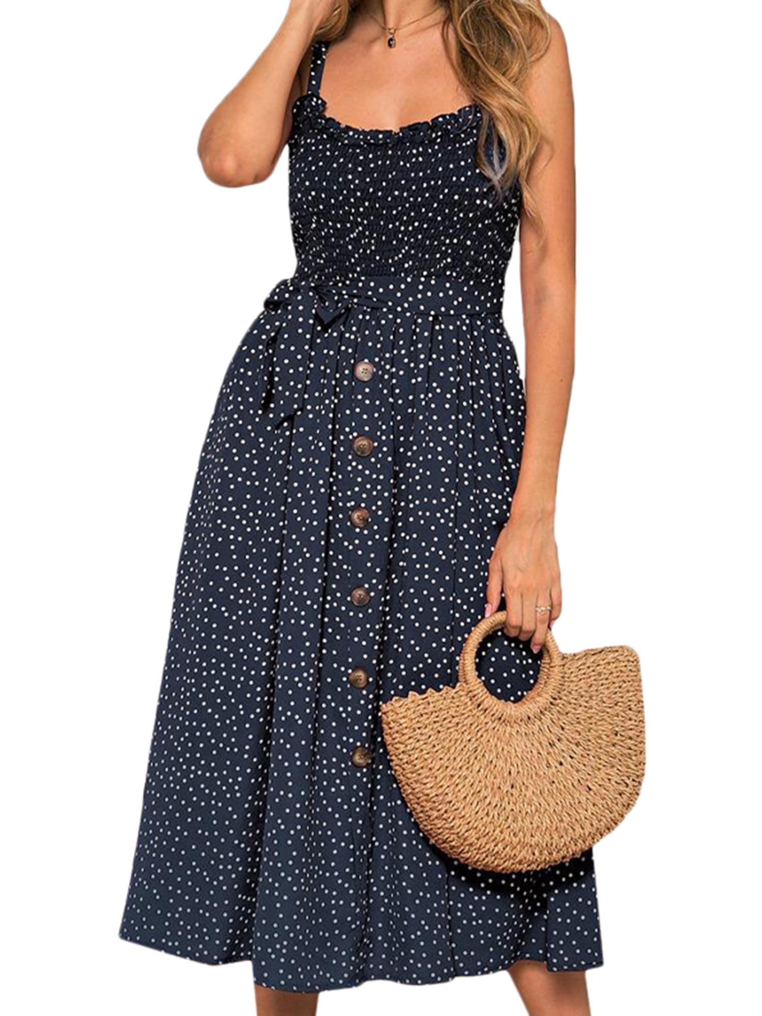 polka dot cami midi dress