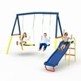 thumbnail image 3 of 3 in 1 Metal Swing Set Outdoor , SHINPT Toddler Swing Set for Backyard, Tall Swing Set with Slide, Saucer Swing Seat, Belt Swings Seat, Heavy Duty Swing Set for kids, Kids Playset Outdoor, 3 of 8