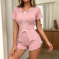 thumbnail image 5 of Kaemgyyd Cute Pajama Sets for Women Short Sleeve Bow Front Slim Pjs Top with Shorts Loungewear Soft Sleepwear for Daliy（Pink,Large）, 5 of 5