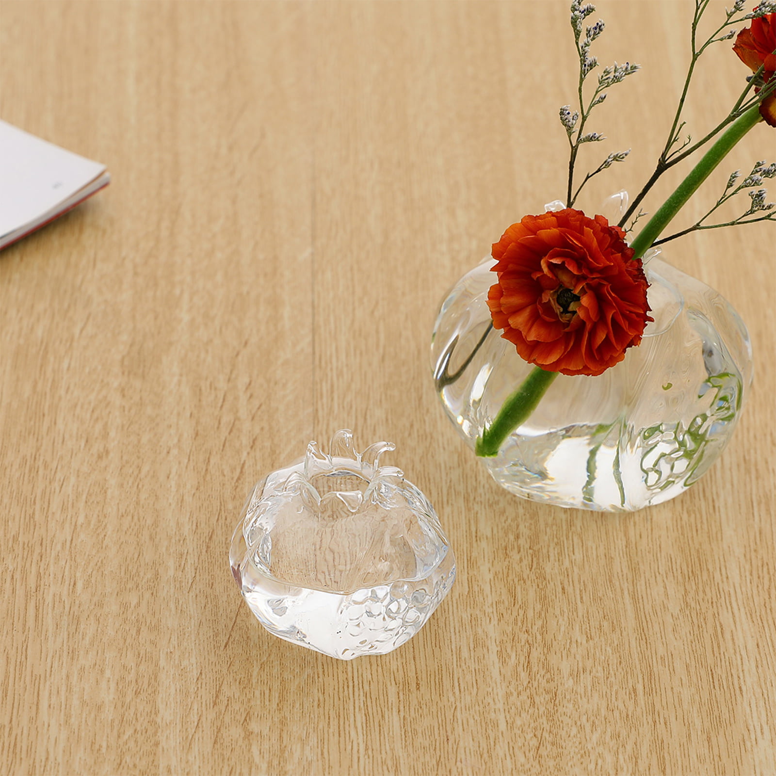 S/L Pomegranate Shape Tabletop Glass Planter Flower Vase Decorative Glass Bottle 