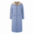 thumbnail image 3 of Women Warm Oversized Reversible Fleece Puffer Shearling Down Long Jackets Outerwear with Hood Light Blue M, 3 of 8