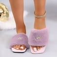 thumbnail image 4 of Women Fluffy Faux Fur Rhinestone Crown Square Open Toe Slide Slippers Purple 5.5, 4 of 9