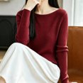 thumbnail image 5 of Xinoom Women Scoop Neck Ribbed Knit Top, Long Sleeve Slim Fit Sweater, Stretchy Form Fitting Knit Shirt for Casual Dating Red,M, 5 of 6