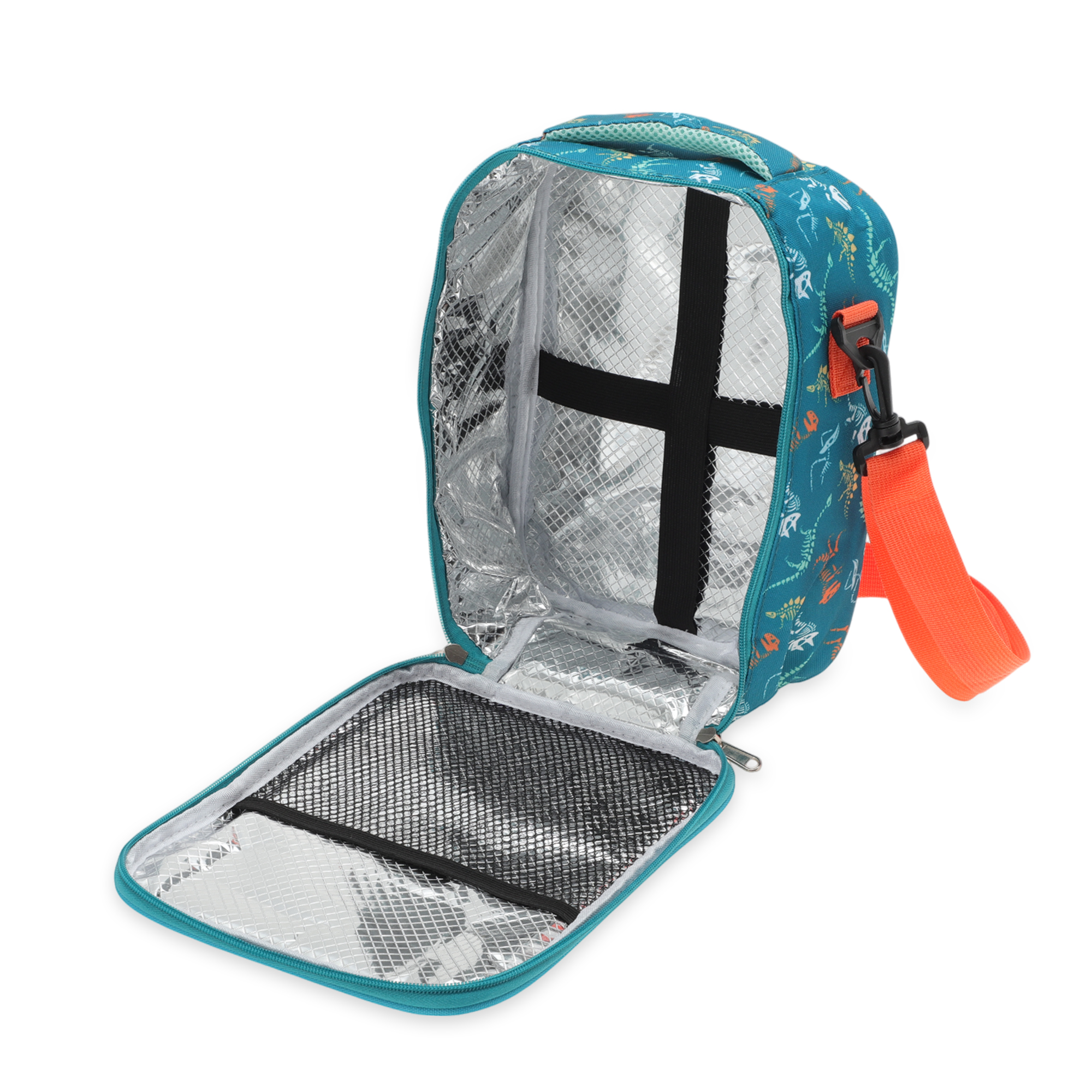 Unique Bargains Lunch Bag with Shoulder Strap 1 Pc Peacock Blue [Dinosaur]