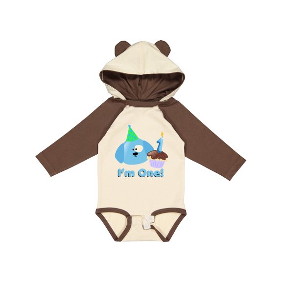 Inktastic 1st Birthday Puppy Blue Boys Long Sleeve Baby Bodysuit