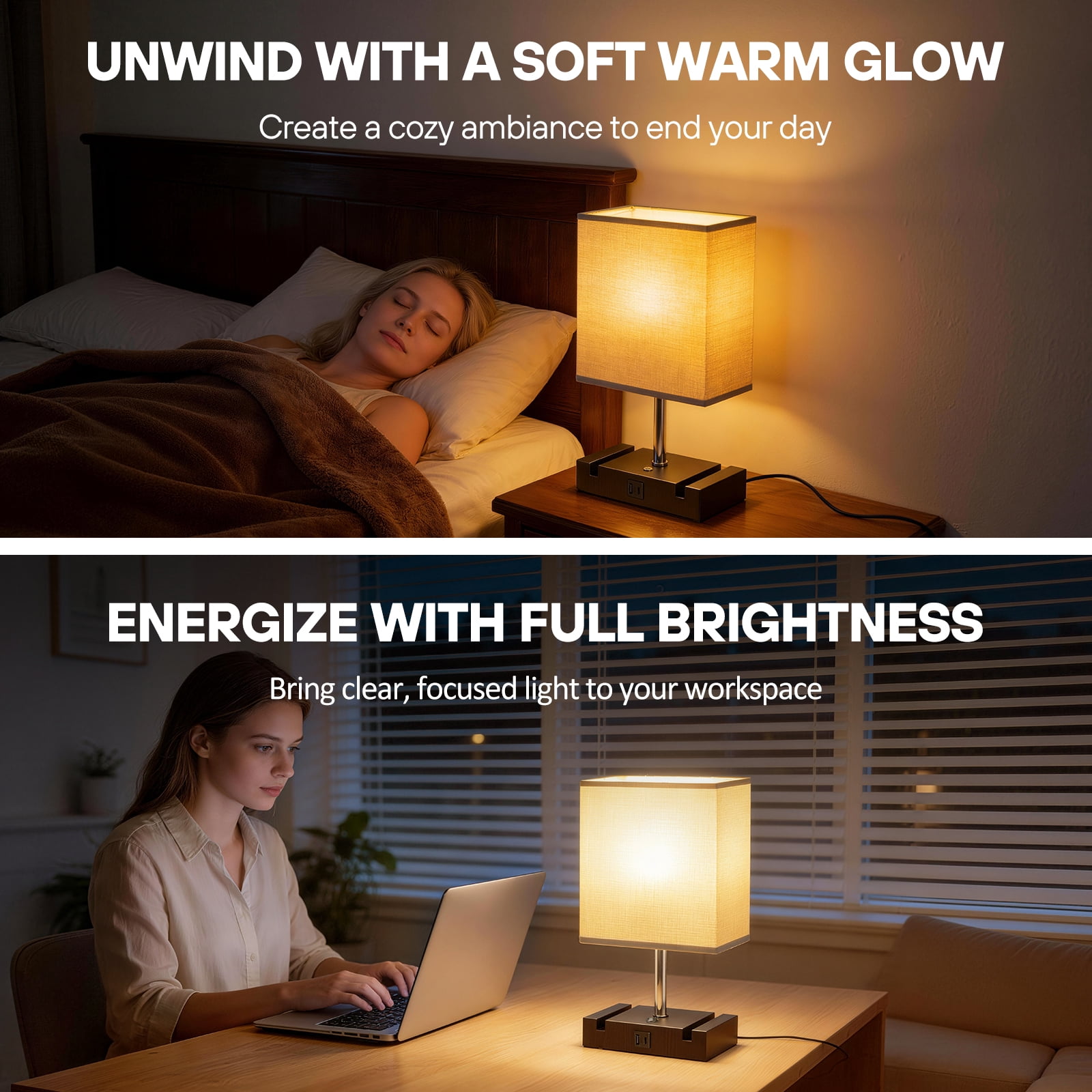 Table Lamp for Bedroom, 15.4" Two Fast USB Charging Ports Touch Desk Lamp for Living Room Dorm Home Office