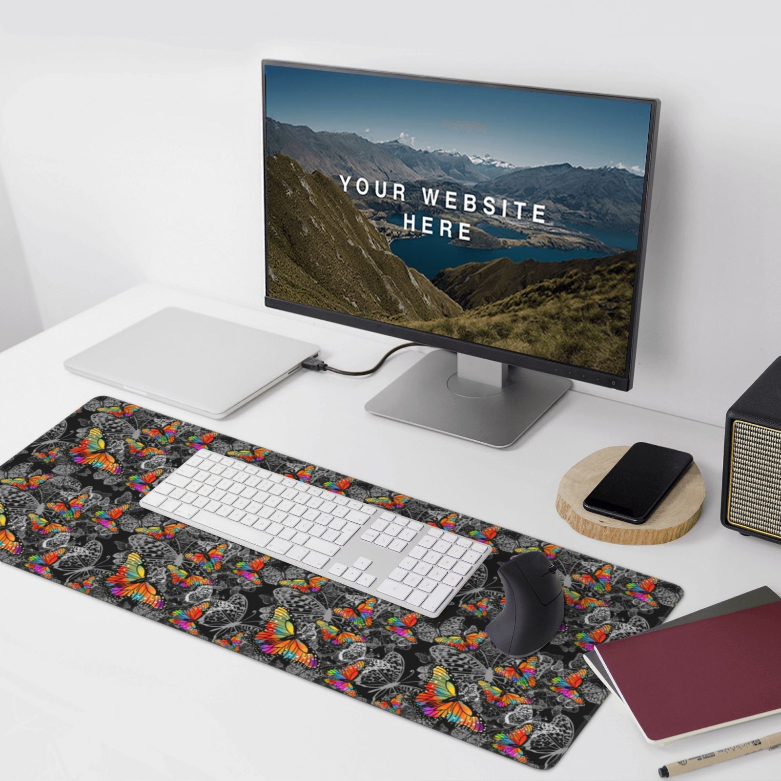 Xecao Multicolored Butterflies C Print Large Mouse Pad, 16x35.5in Mousepad, Professional Non-Slip Rubber Base Big Mouse Pad, Mouse Pad for Gaming & Office Full Desk Mouse Pad